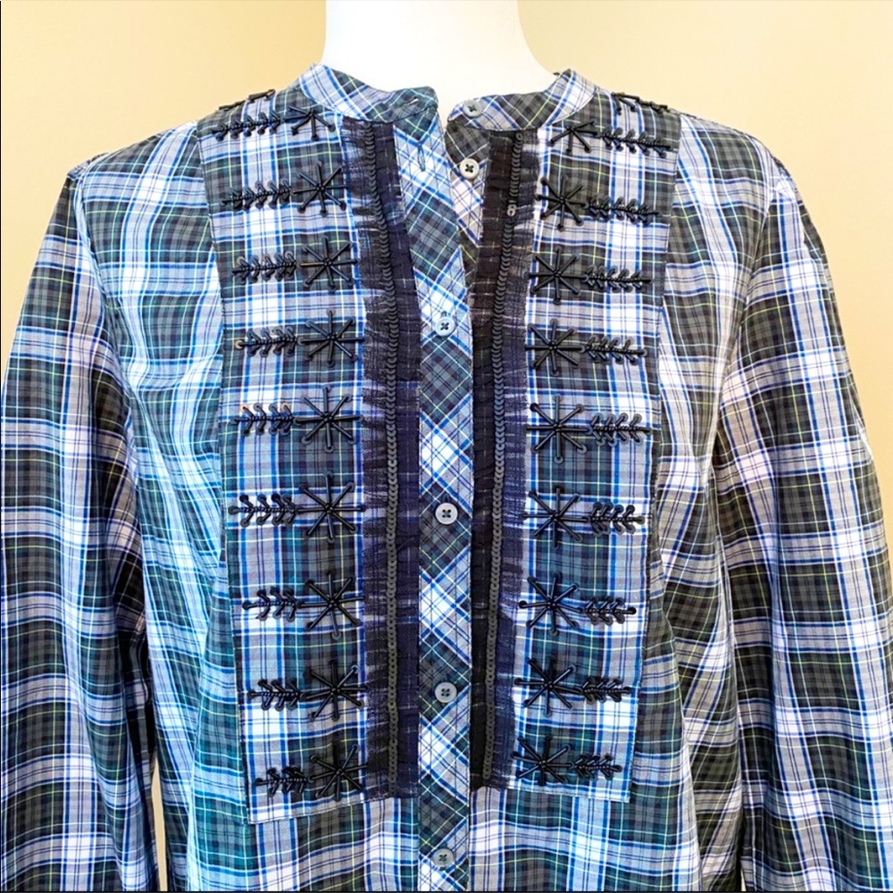 J.Crew plaid beaded blouse